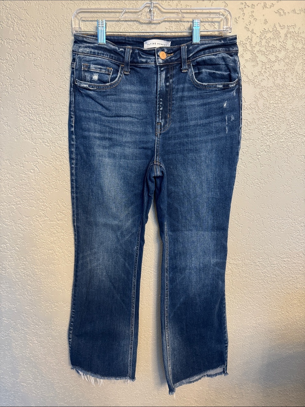 Flying Monkey Dark Blue Raw Hem Ankle/Crop Straight Jeans